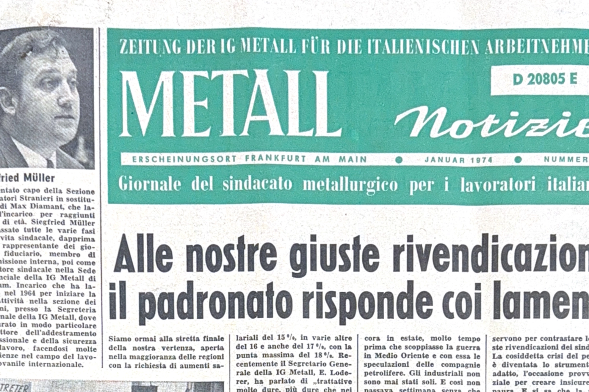 La prima pubblicazione dell’IG Metall per i lavoratori italiani in Germania, pubblicata nel 1974: una testimonianza di impegno sindacale, integrazione e solidarietà internazionale.
