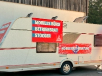 Mobiles Betriebsratsbüro im Wohnwagen bei Stöger 